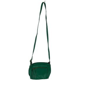 Fossil Womens Crossbody Bag Leather Multiple Pockets Zip Adjustable Strap Green